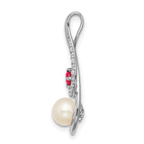 14k White Gold Pendant with Ruby and Diamond Accents in Swirl Design