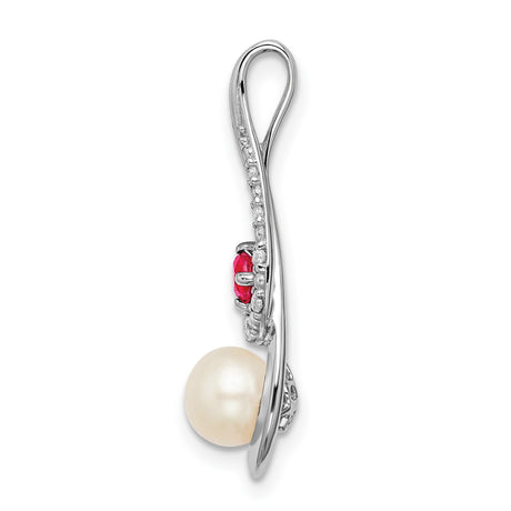 14k White Gold Pendant with Ruby and Diamond Accents in Swirl Design