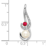 14k White Gold Pendant with Ruby and Diamond Accents in Swirl Design