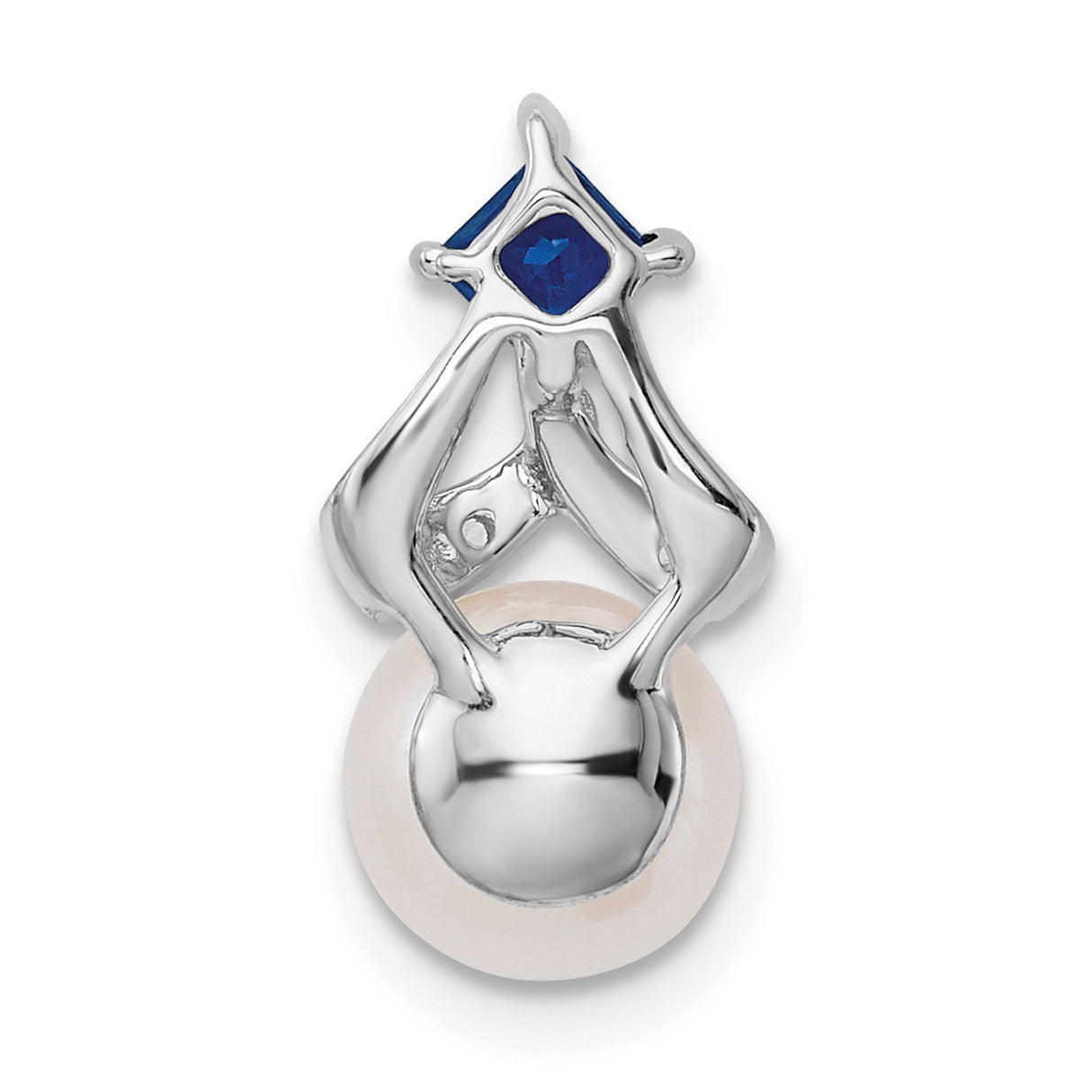 14k White Gold Pendant with Cultured Pearl, Blue Sapphire, Diamond Accents, Crisscross Design