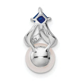 14k White Gold Pendant with Cultured Pearl, Blue Sapphire, Diamond Accents, Crisscross Design