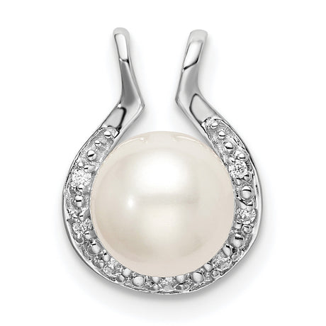 14k White Gold Pendant with Cultured Pearl and Diamond Accents, Horseshoe Design