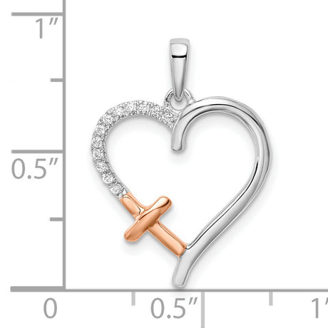 14k Multi-Tone Gold Cross Pendant with Diamond and Heart Accent