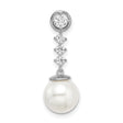 14k White Gold Dangle Earrings with Cultured Pearl and Cubic Zirconia, Vertical Drop Design