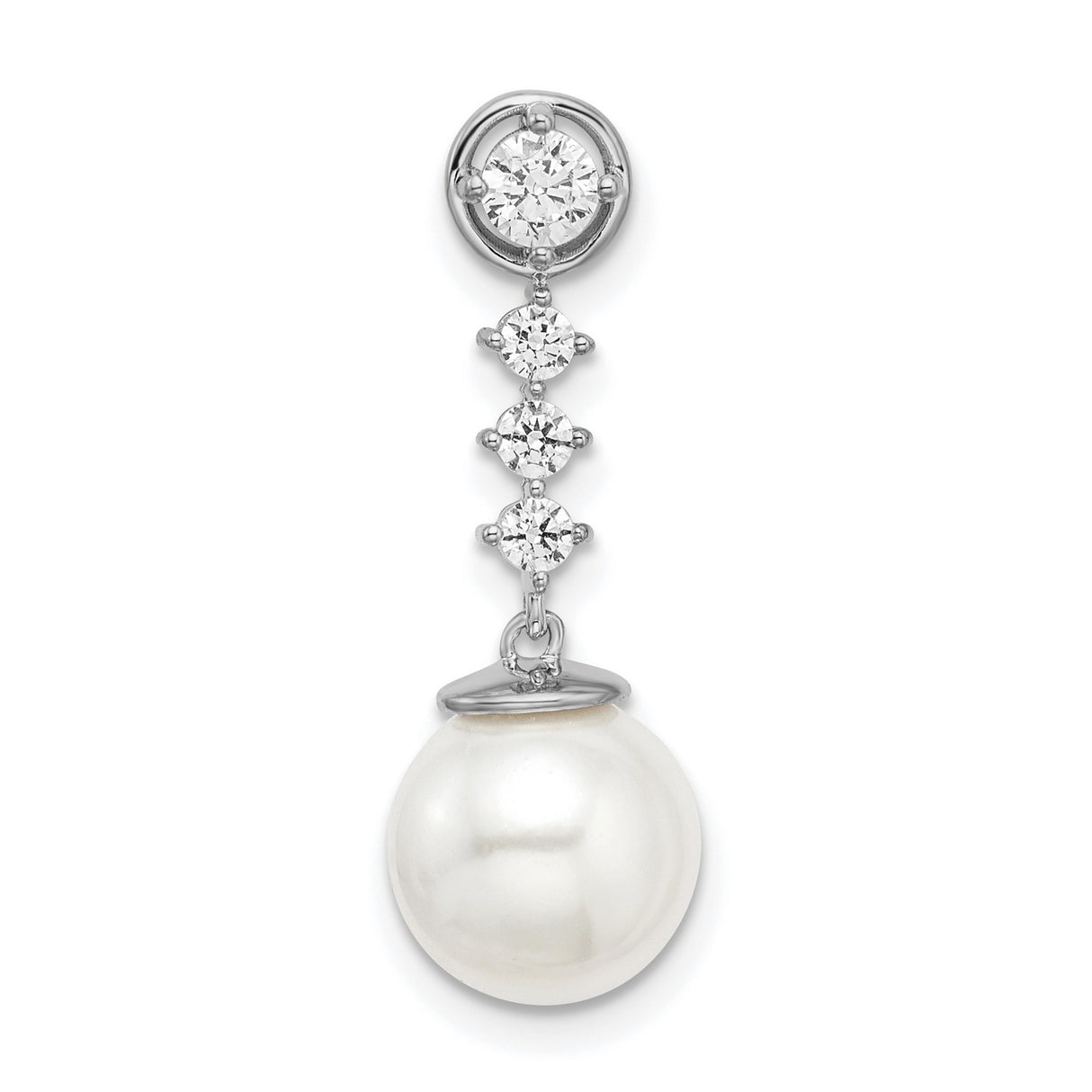 14k White Gold Dangle Earrings with Cultured Pearl and Cubic Zirconia, Vertical Drop Design