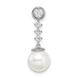 14k White Gold Dangle Earrings with Cultured Pearl and Cubic Zirconia, Vertical Drop Design