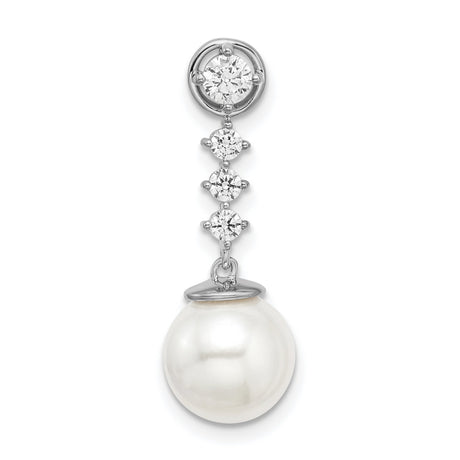 14k White Gold Dangle Earrings with Cultured Pearl and Cubic Zirconia, Vertical Drop Design