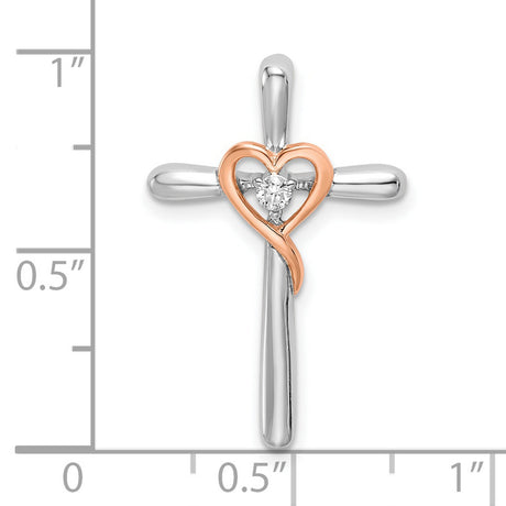 14k Two-Tone Gold Cross Pendant with Diamond and Heart Detail, Modern Religious Charm