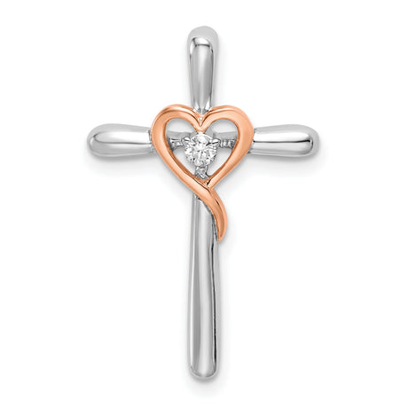 14k Two-Tone Gold Cross Pendant with Diamond and Heart Detail, Modern Religious Charm