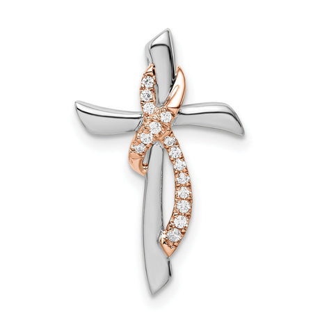 14k Two-Tone Gold Cross Pendant with Diamond Accent, Ribbon Design, Religious Jewelry