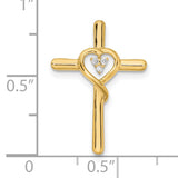 14k Yellow Gold Cross Pendant with Diamond Accent, Classic Christian Religious Jewelry