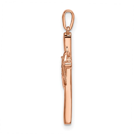 14k Rose Gold Diamond Cross Pendant with Heart Symbol, Religious Spiritual Design