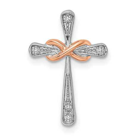 14k Two-Tone Gold Infinity Cross Pendant with Diamond Accent, Modern Spiritual Design