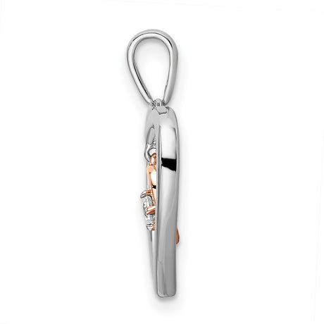 14k Two-Tone Gold Heart Pendant with Diamond Center and Open Frame Design for Women