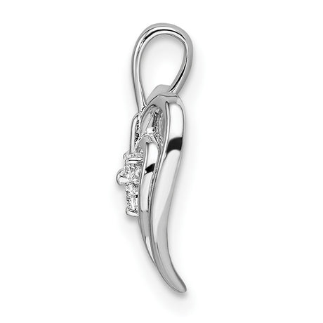 14k White Gold Heart Pendant with Double Open Heart Design and Cubic Zirconia Stones