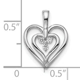 14k White Gold Heart Pendant with Double Open Heart Design and Cubic Zirconia Stones