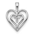 14k White Gold Heart Pendant with Double Open Heart Design and Cubic Zirconia Stones