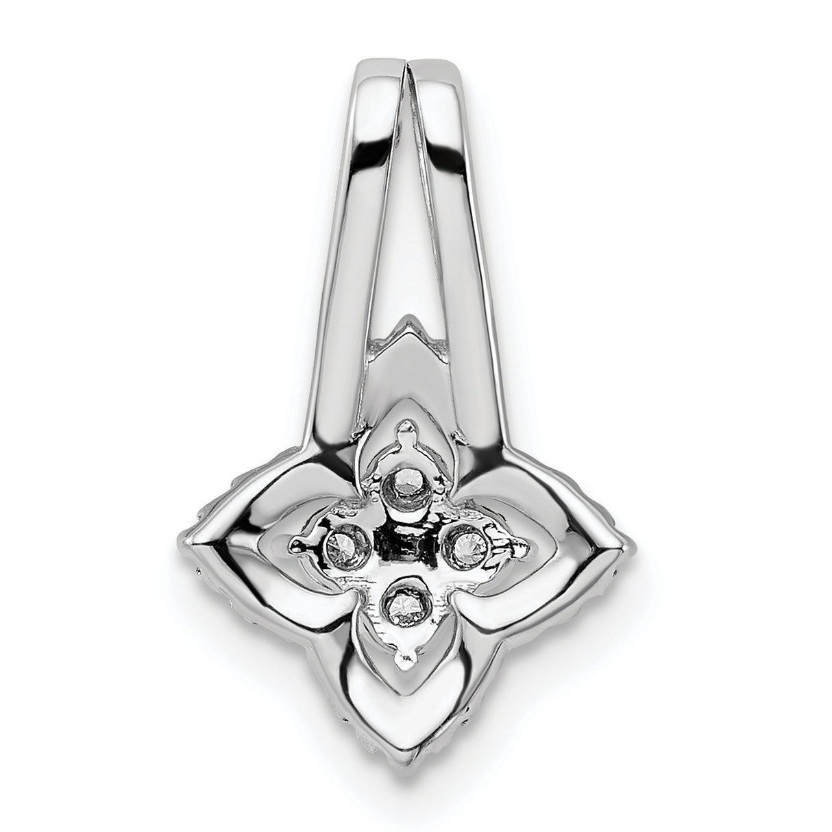 Polished Fancy Diamond Chain Slide Charm Pendant in Real 14k White Gold