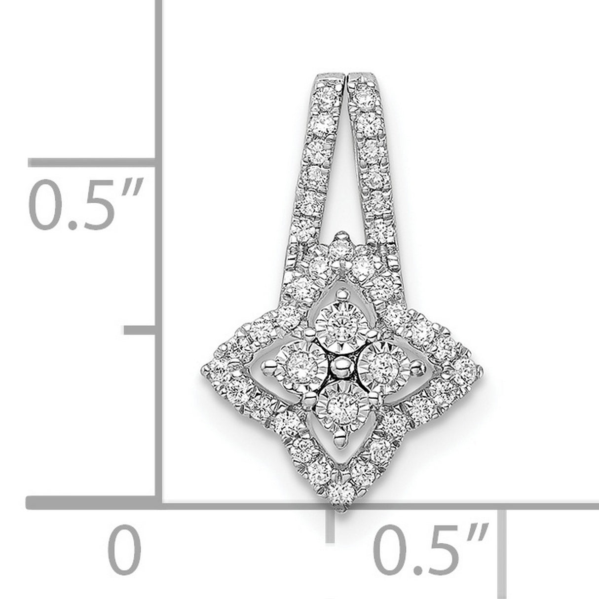 Polished Fancy Diamond Chain Slide Charm Pendant in Real 14k White Gold