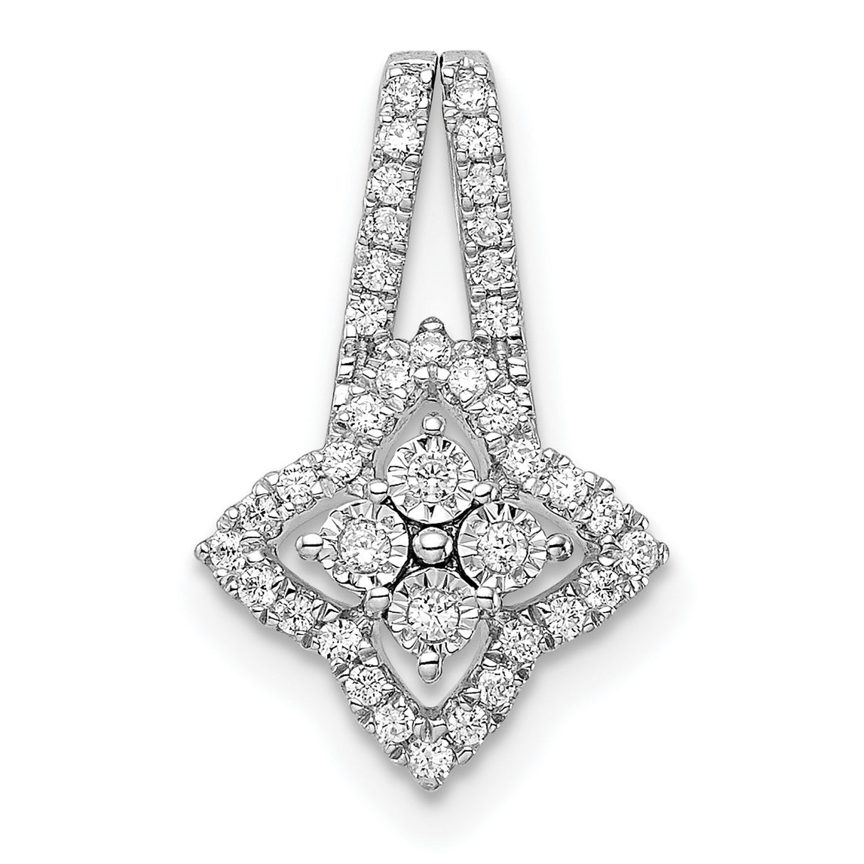 Polished Fancy Diamond Chain Slide Charm Pendant in Real 14k White Gold