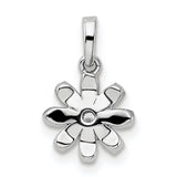 14k White Gold Flower Pendant with Round Cut Diamonds, Daisy-Inspired Floral Design
