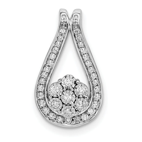 14k White Gold Teardrop Pendant with Diamond Floral Cluster and Pavé Accents for Women