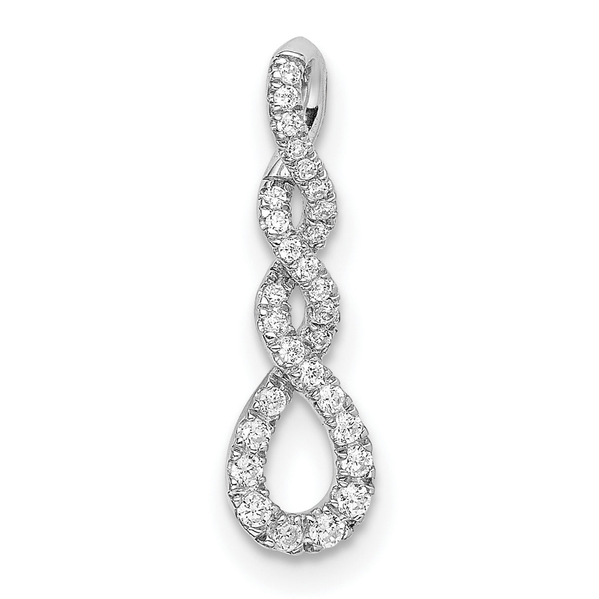10k White Gold Infinity Pendant with Diamond Accent and Twisted Design