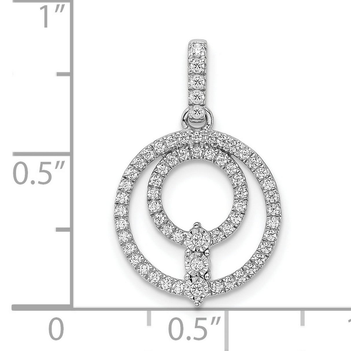 14k White Gold Diamond Circle Pendant with Concentric Halos and Geometric Design