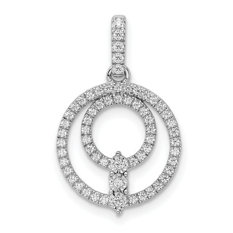 14k White Gold Diamond Circle Pendant with Concentric Halos and Geometric Design