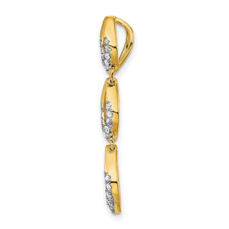 14k Yellow Gold Pendant with Cubic Zirconia, Three Marquise Links, Leaf Design