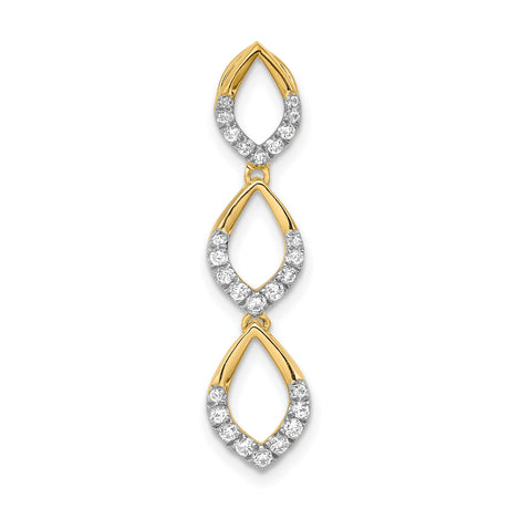 14k Yellow Gold Pendant with Cubic Zirconia, Three Marquise Links, Leaf Design