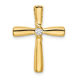 14k Yellow Gold Cross Pendant with Diamond Center, Polished Slide Design for Men and Women