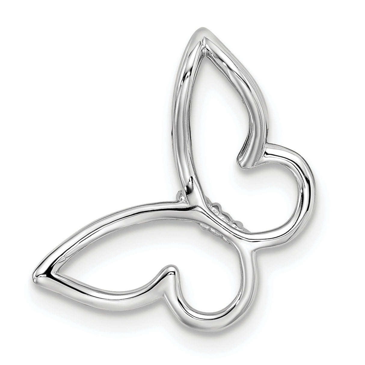 10k White Gold Butterfly Pendant with Diamond Accent and Polished Finish