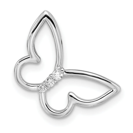 10k White Gold Butterfly Pendant with Diamond Accent and Polished Finish