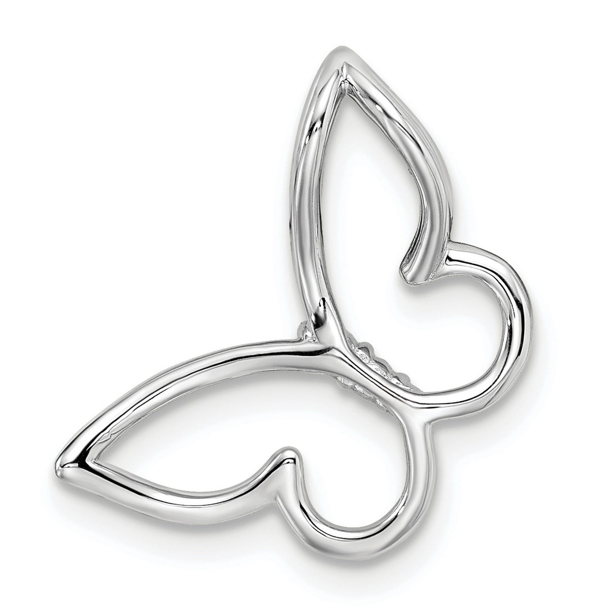 14k White Gold Butterfly Heart Pendant with Diamond Accents, Open Wing Design for Women