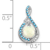 14k White Gold Teardrop Pendant with Opal Center, Blue Topaz Accents, Infinity Style