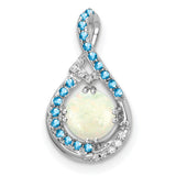 14k White Gold Teardrop Pendant with Opal Center, Blue Topaz Accents, Infinity Style