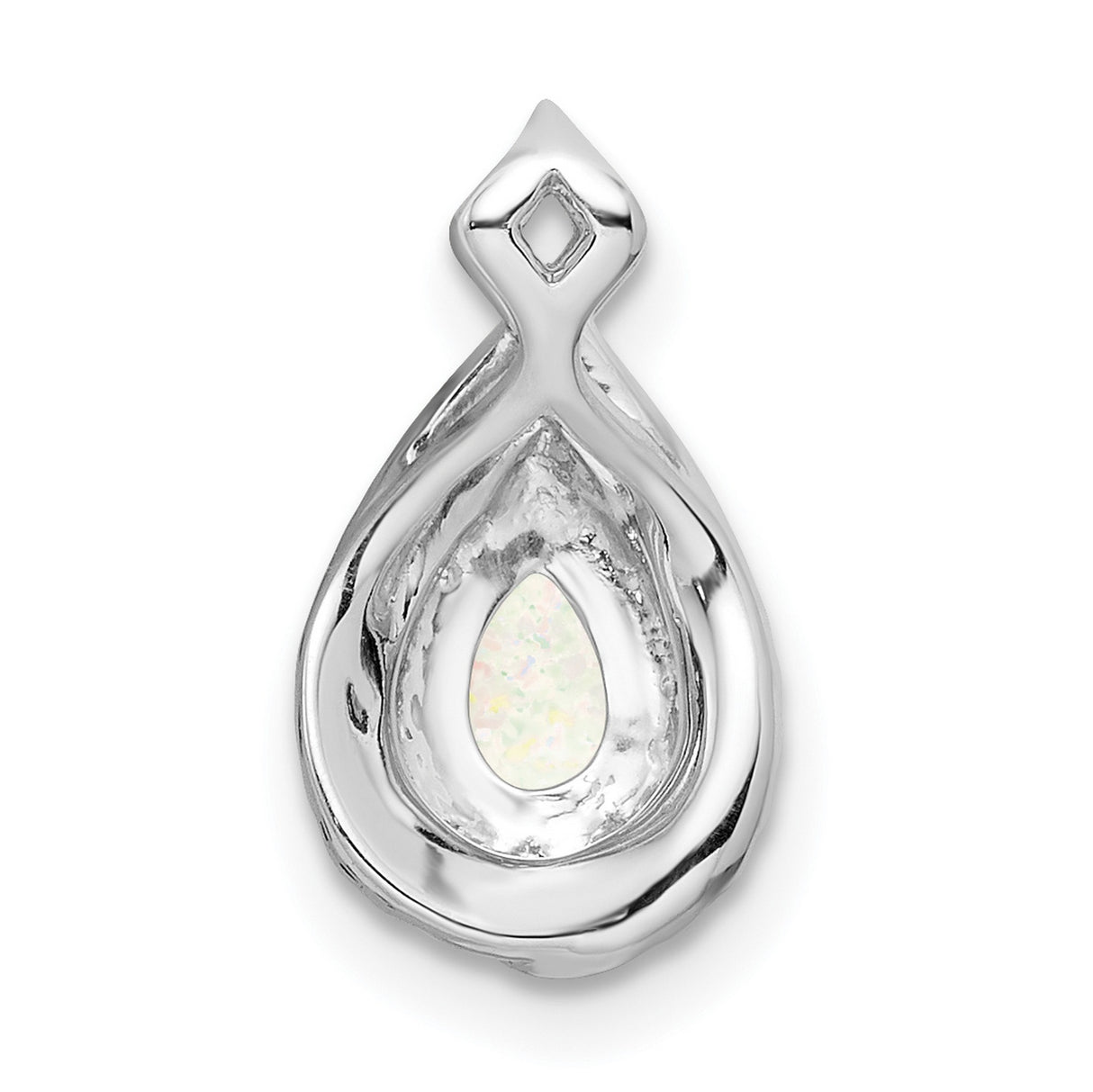 14k White Gold Teardrop Pendant with Opal Center and Diamond Halo Accents