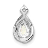 14k White Gold Teardrop Pendant with Opal Center and Diamond Halo Accents