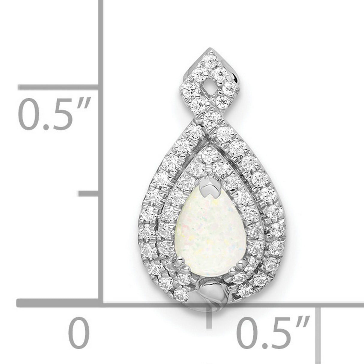 14k White Gold Teardrop Pendant with Opal Center and Diamond Halo Accents