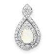 14k White Gold Teardrop Pendant with Opal Center and Diamond Halo Accents