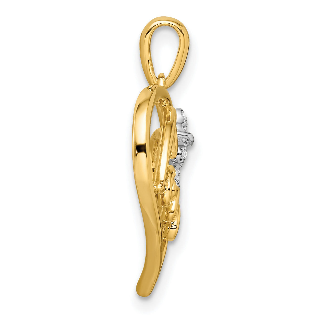 14k Two-Tone Gold Heart Pendant with Diamond Bow Accent and Love Script