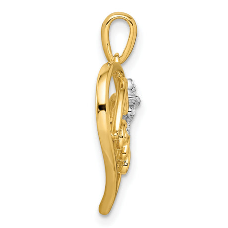 14k Two-Tone Gold Heart Pendant with Diamond Bow Accent and Love Script