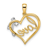 14k Two-Tone Gold Heart Pendant with Diamond Bow Accent and Love Script