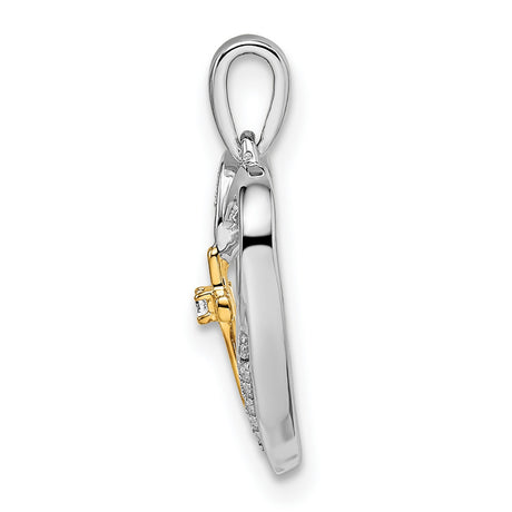 14k Multi-Tone Gold Cross Pendant with Diamond Accent, Beveled Religious Charm