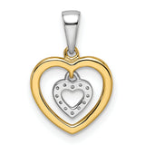 14k Two-Tone Gold Heart Pendant with Diamond Accents, Double Heart Design for Women
