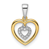 14k Two-Tone Gold Heart Pendant with Diamond Accents, Double Heart Design for Women
