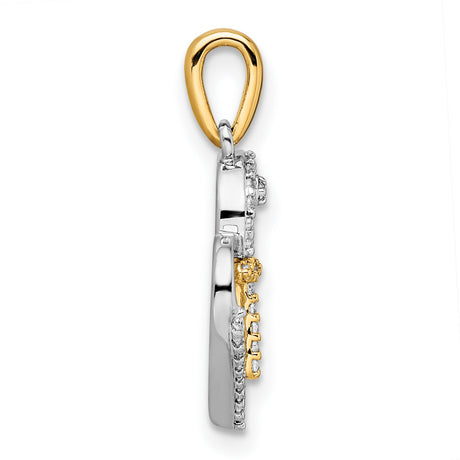 14k Two-Tone Gold Cross Pendant with Diamond Accent, Open Heart and Faith Design