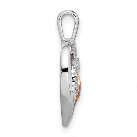 14k Two-Tone Gold Heart Pendant with Diamond Accent, Rose Gold Heartbeat Design