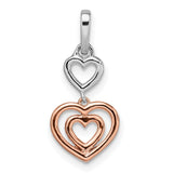 14k Two-Tone Gold Heart Pendant with Diamond Accents, Triple Interlocking Hearts Design